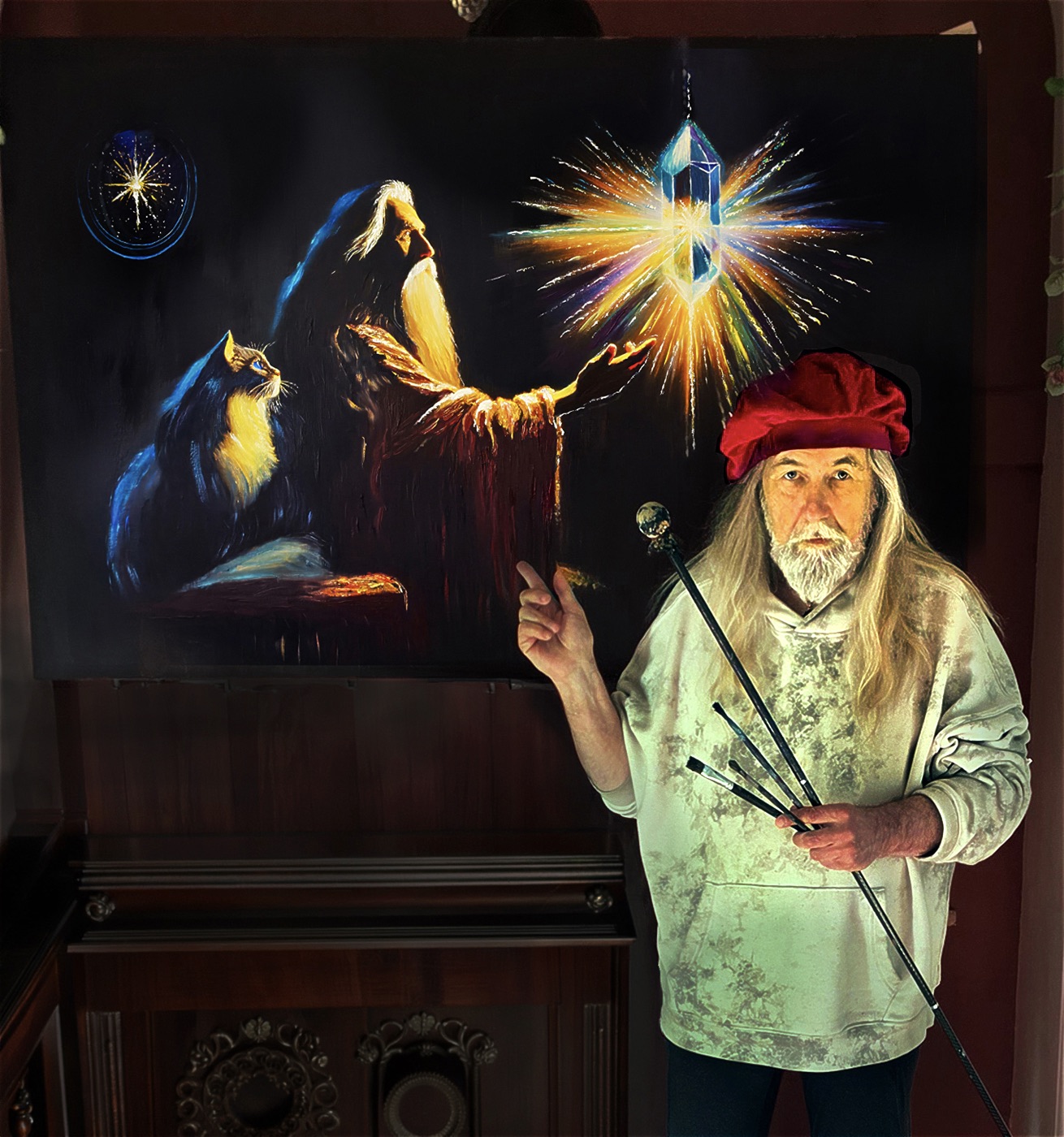 Uli Jon Roth in front of his painting The Alchemy of Light